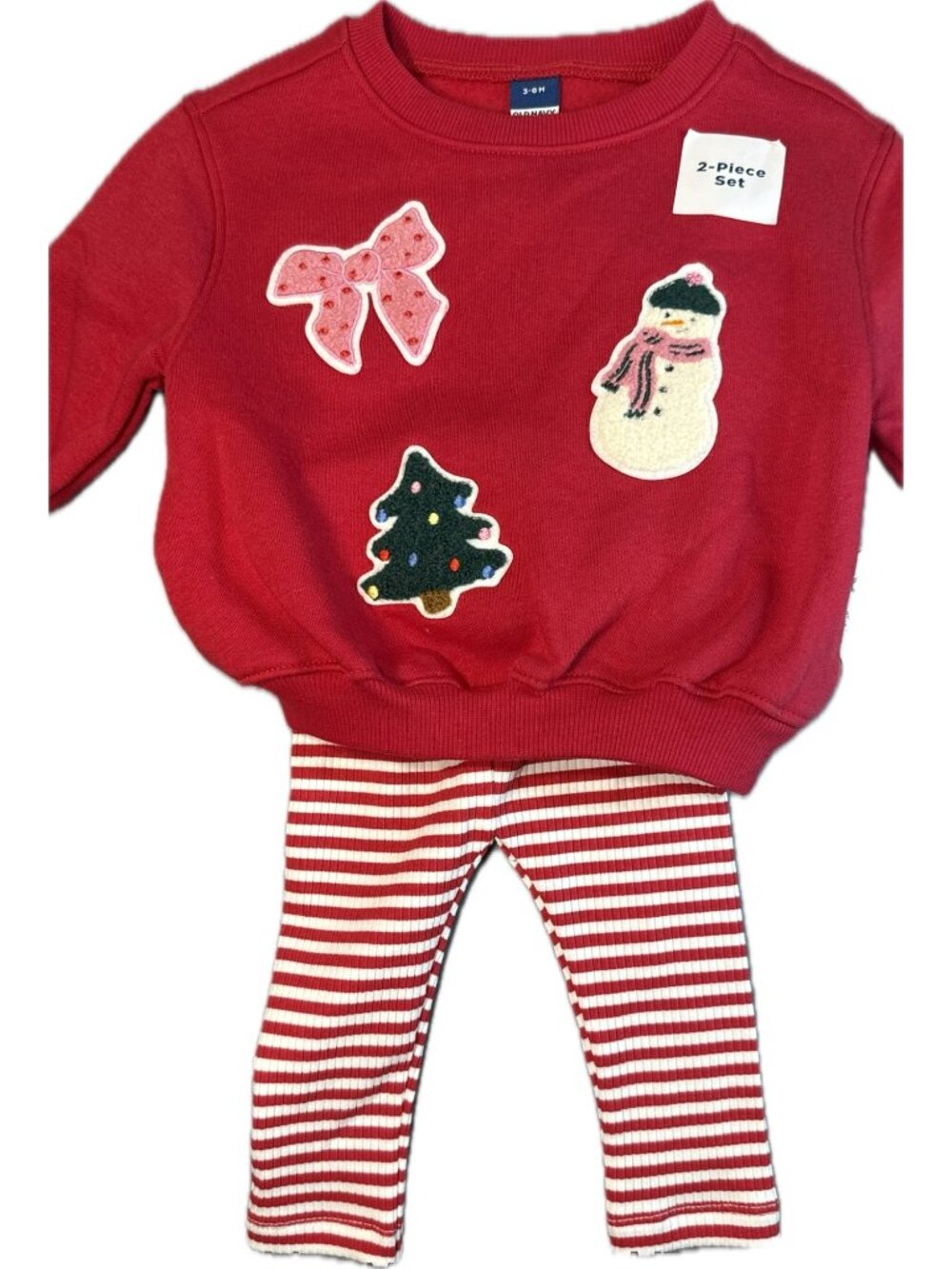 Old Navy 3m 6m NWT red Christmas Holiday sweatshirt pants 2pc set bow applique